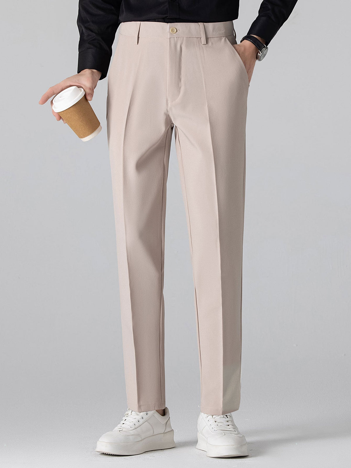 CHEMISE WITH MANDARIN COLLAR & SLIM FIT FLARED-LEG PANTS