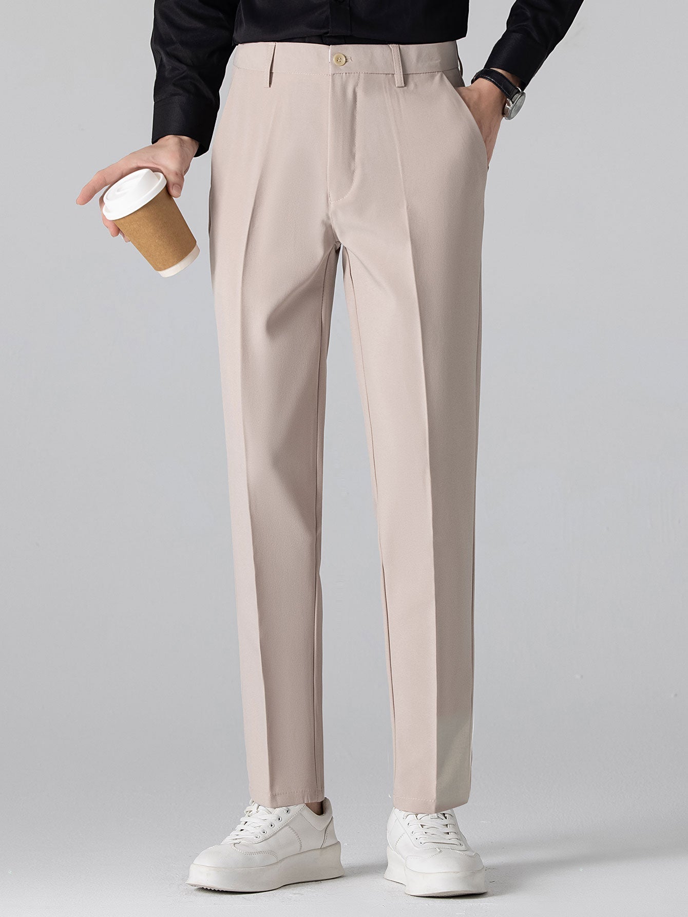 LONG SLEEVE STRIPED SHIRT WITH BUTTONS & SLIM FIT PANTS TAPERED LEG