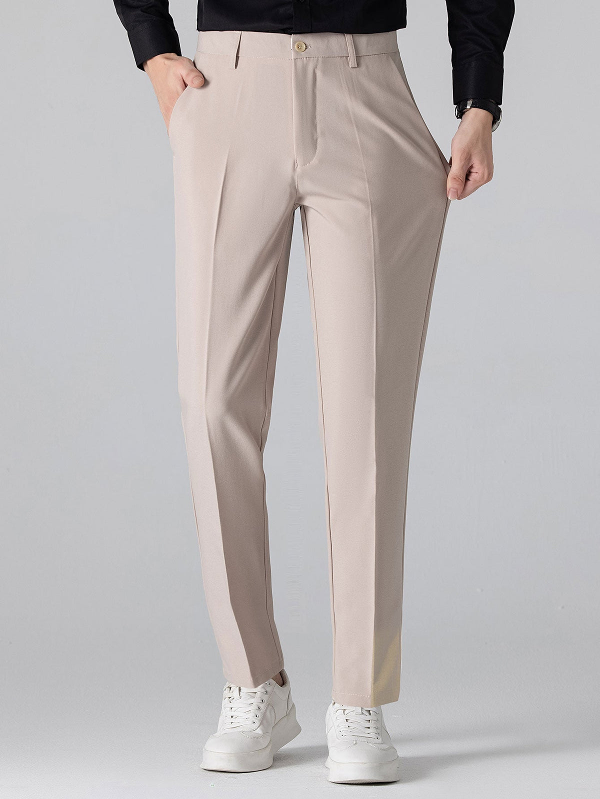 CHEMISE WITH MANDARIN COLLAR & SLIM FIT FLARED-LEG PANTS