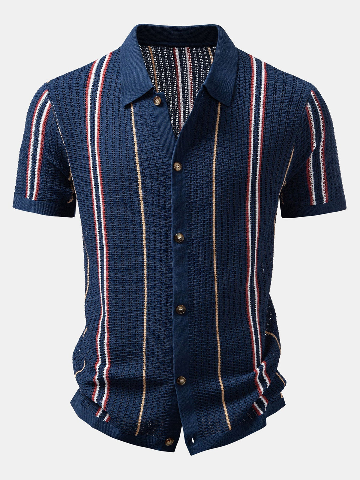 CROCHET STRIPED SHIRT WITH BUTTONS & STRAIGHT-LEG LINEN PANTS