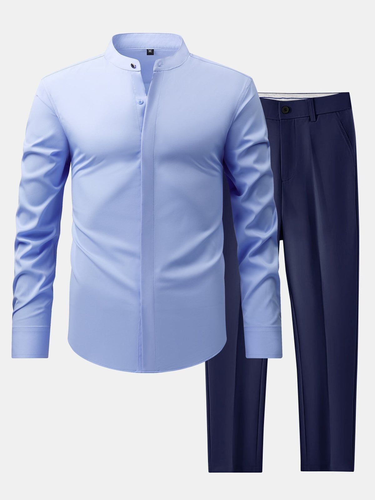 CHEMISE WITH MANDARIN COLLAR & SLIM FIT FLARED-LEG PANTS