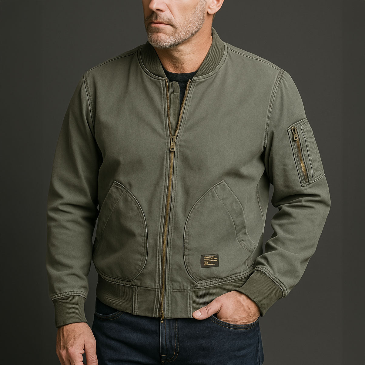 Men's Bomber Jacket with Ribbed Trim