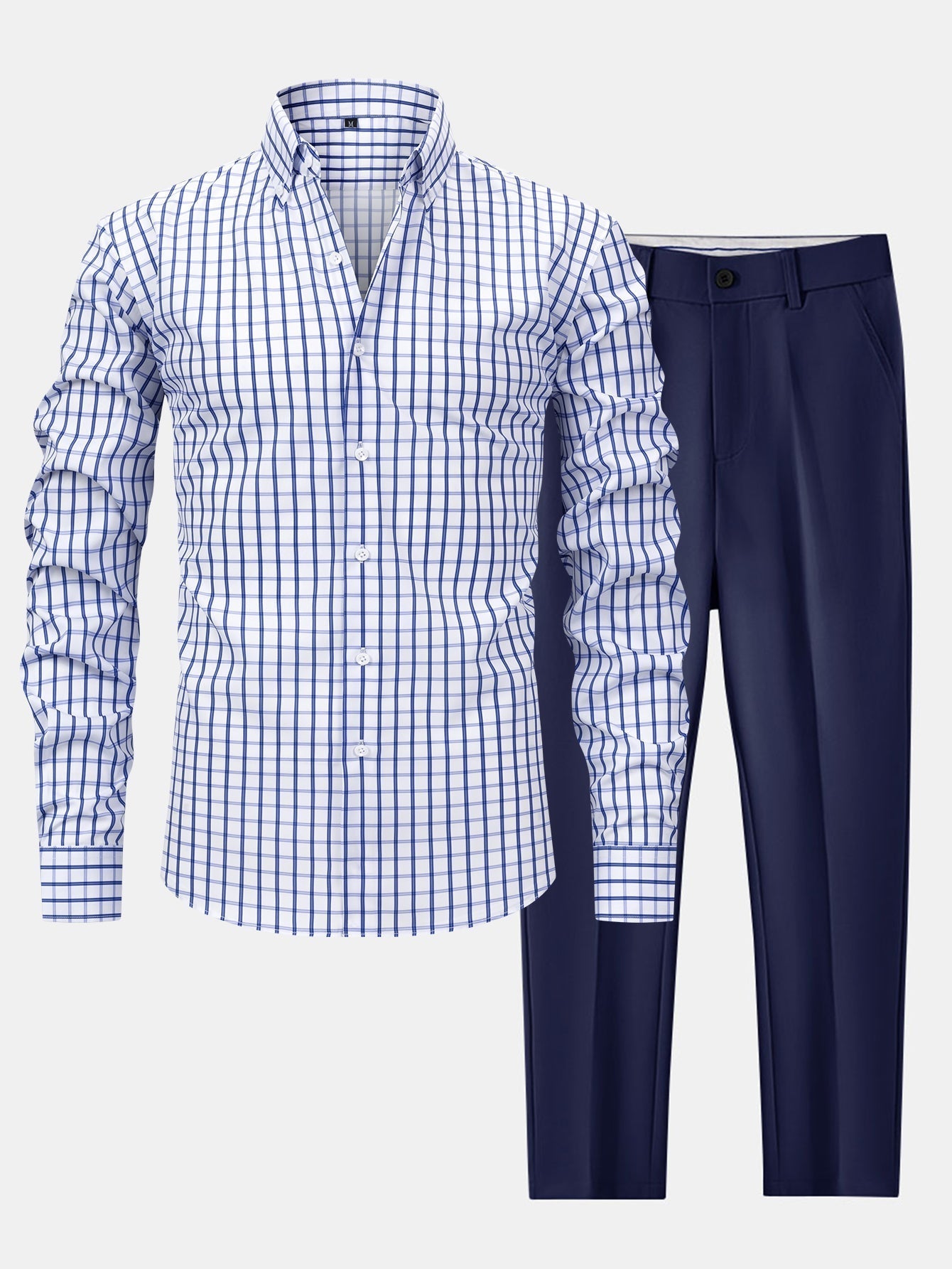 LONG SLEEVE PLAID SHIRT WITH BUTTONS & SLIM FIT PANTS SLIM LEG