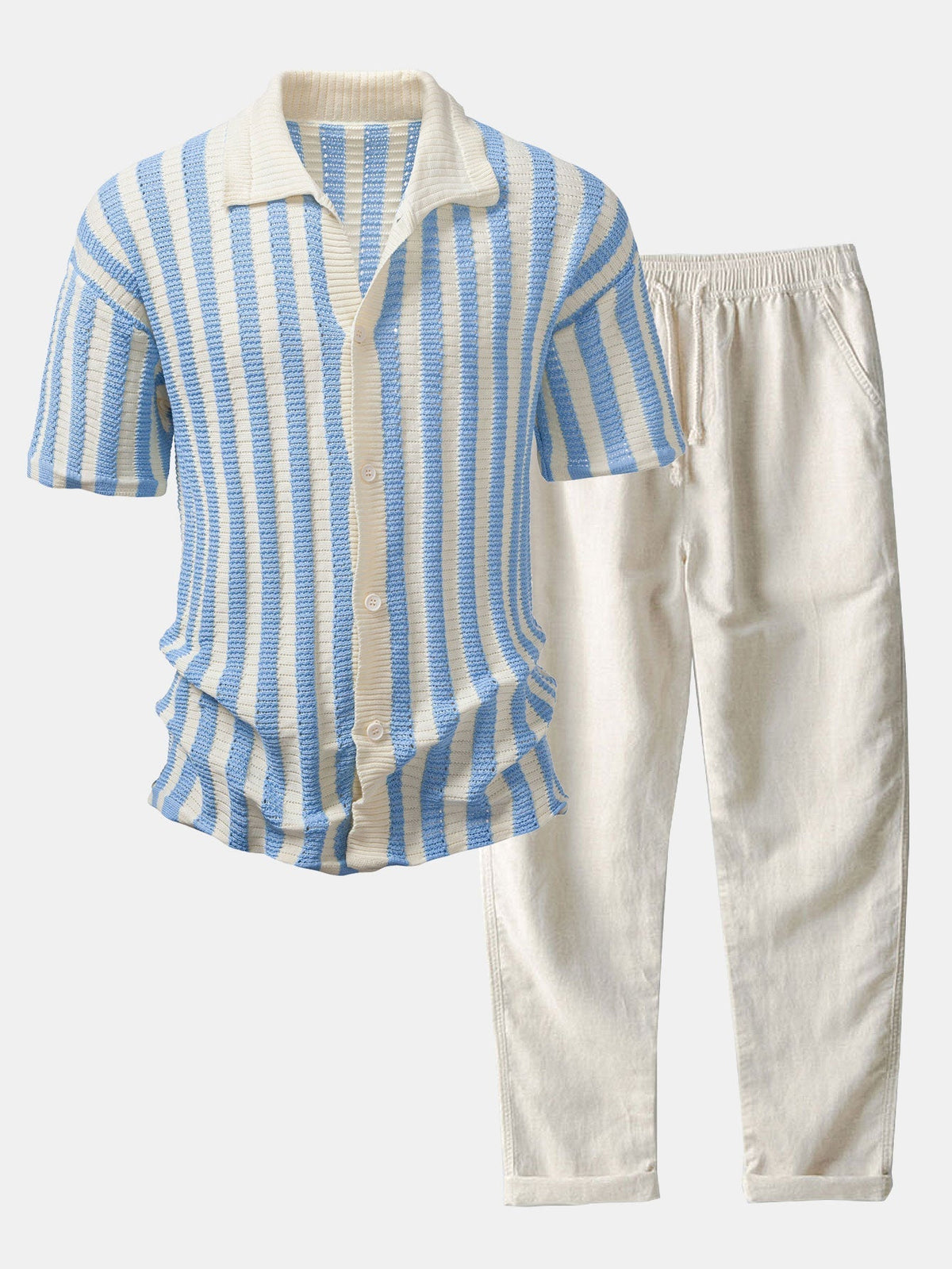 CHEMISE WITH OMBRE SHOULDERS AND CROCHET STRIPES & LINEN PANTS STRAIGHT LEG