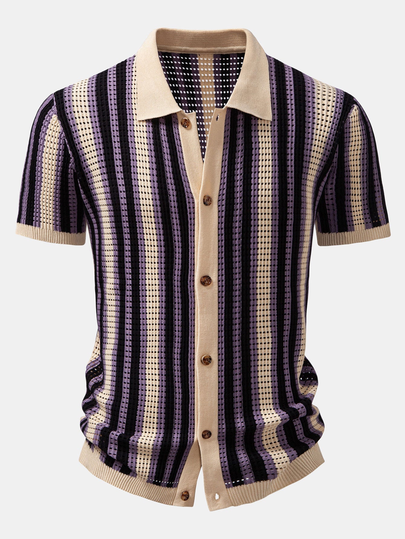 STRIPED SHIRT WITH CROCHET EYELETS & STRAIGHT-LEG LINEN PANTS