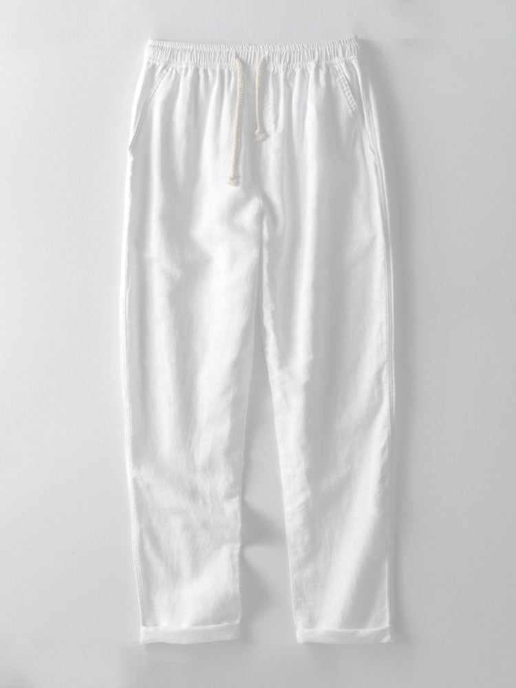 KNIT STRIPED BUTTON-UP SHIRT & STRAIGHT-LEG LINEN PANTS SET