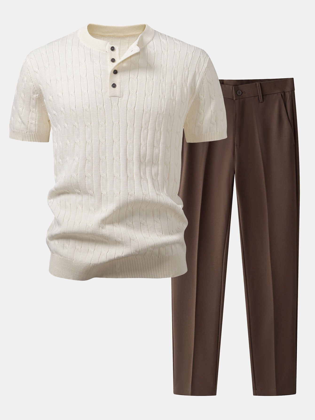 TWIST KNIT HENLEY SHIRT & SLIM FIT NARROW-LEG PANTS
