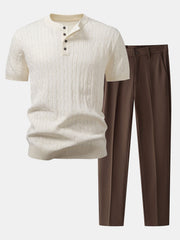 TWIST KNIT HENLEY SHIRT & SLIM FIT NARROW-LEG PANTS