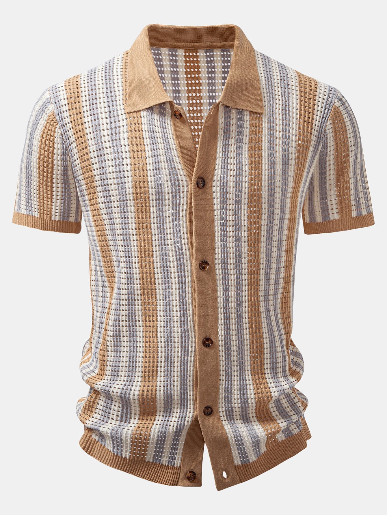 STRIPED SHIRT WITH CROCHET EYELETS & STRAIGHT-LEG LINEN PANTS