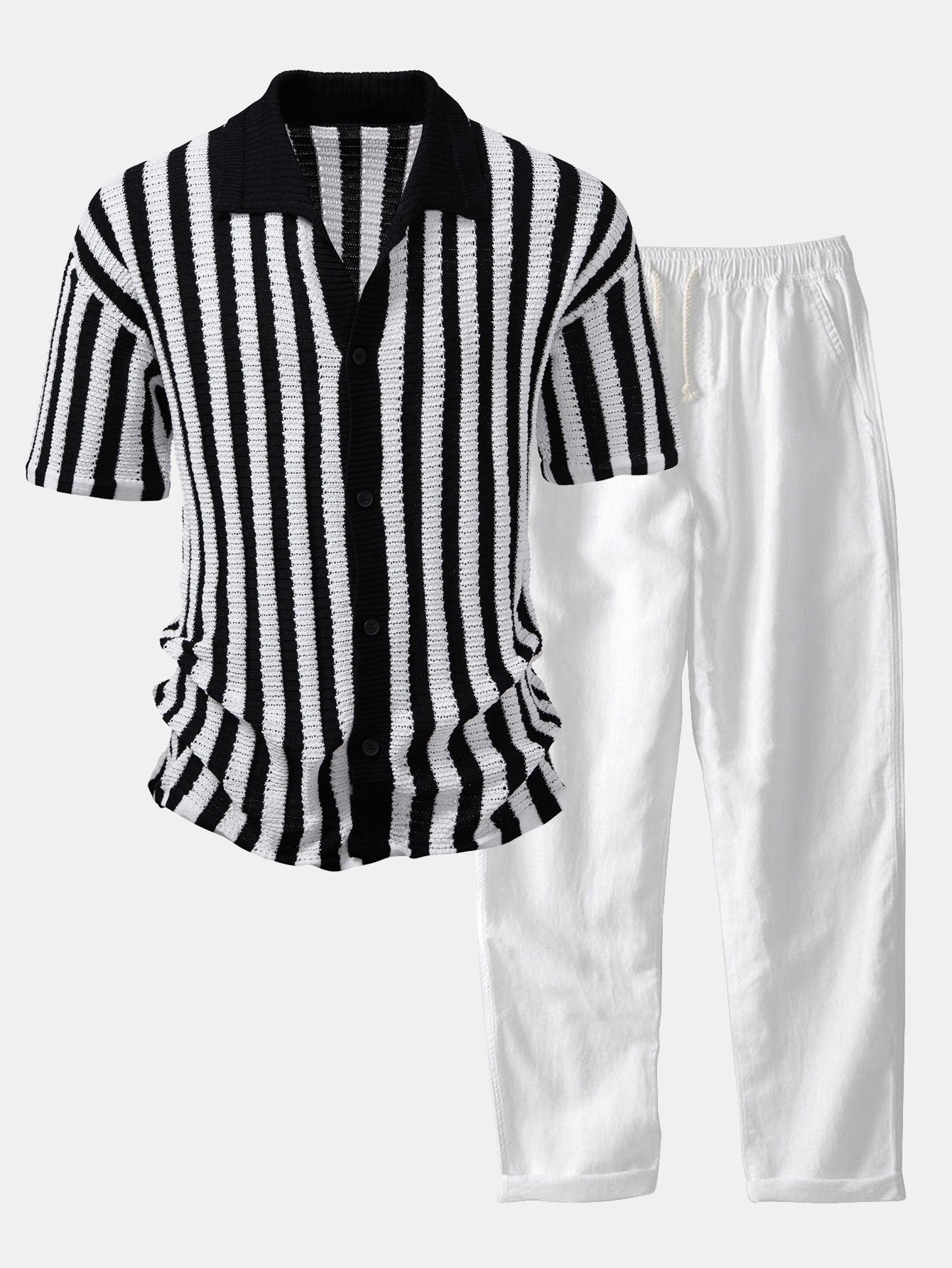 CHEMISE WITH OMBRE SHOULDERS AND CROCHET STRIPES & LINEN PANTS STRAIGHT LEG