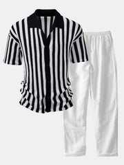 CHEMISE WITH OMBRE SHOULDERS AND CROCHET STRIPES & LINEN PANTS STRAIGHT LEG