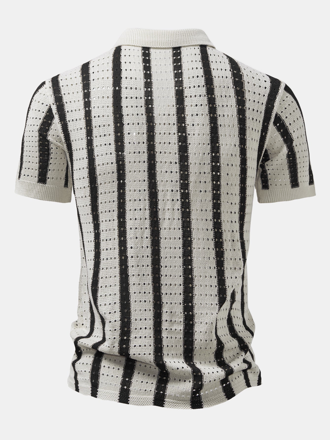 STRIPED SHIRT WITH KNITTED EYELETS & STRAIGHT-LEG LINEN PANTS