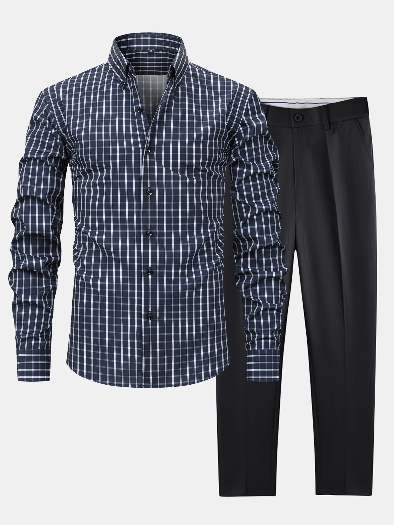 LONG SLEEVE PLAID SHIRT WITH BUTTONS & SLIM FIT PANTS SLIM LEG