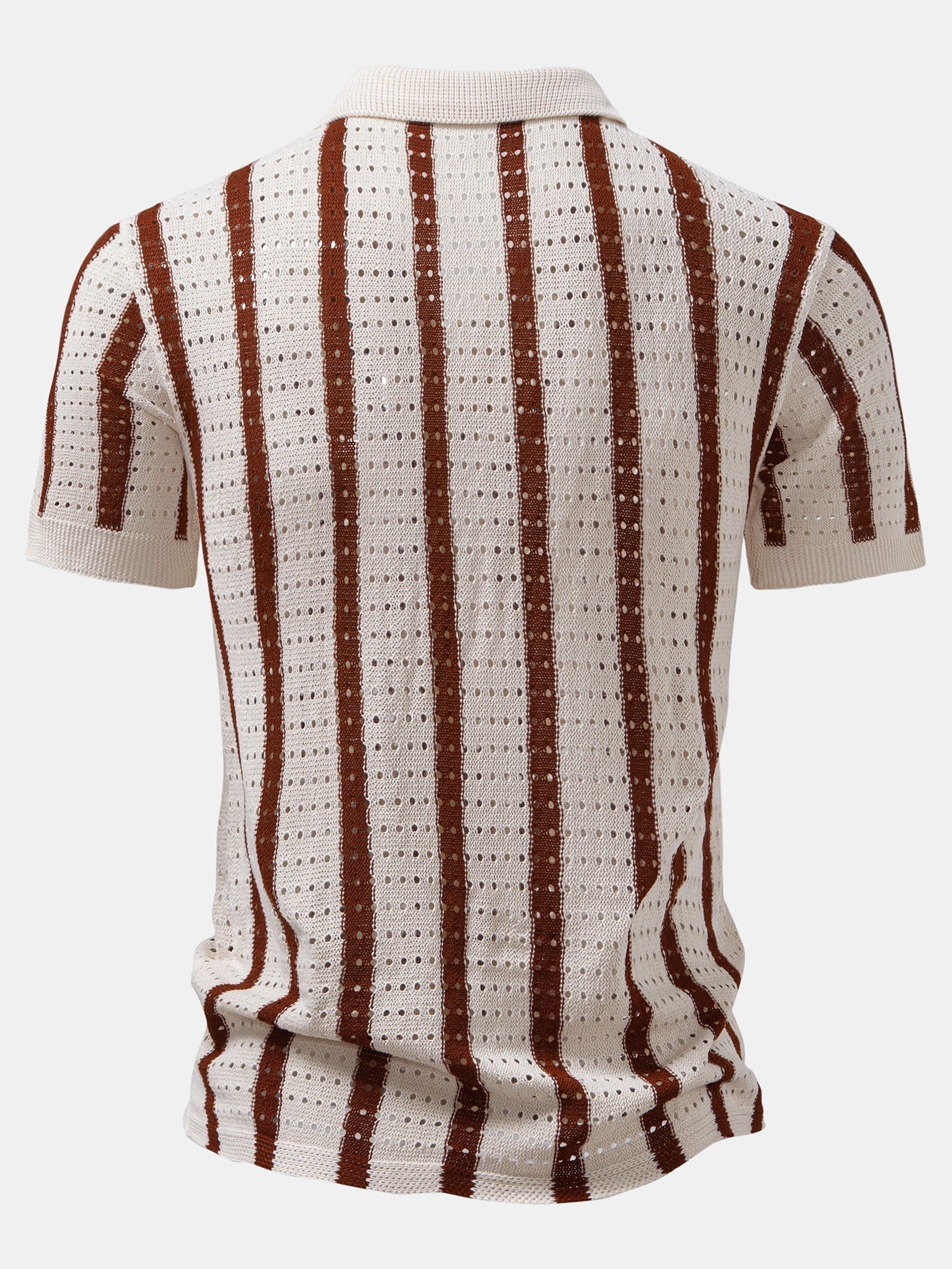 STRIPED SHIRT WITH KNITTED EYELETS & STRAIGHT-LEG LINEN PANTS