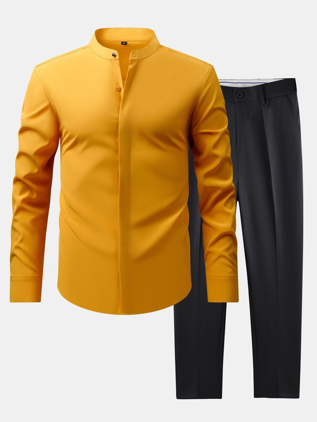 CHEMISE WITH MANDARIN COLLAR & SLIM FIT FLARED-LEG PANTS