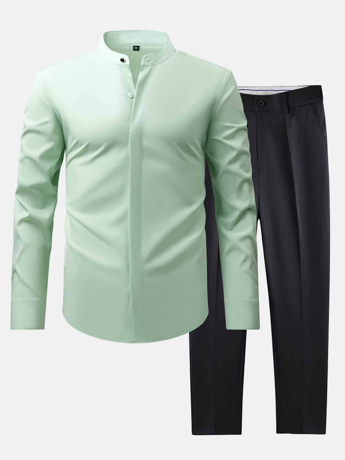 CHEMISE WITH MANDARIN COLLAR & SLIM FIT FLARED-LEG PANTS
