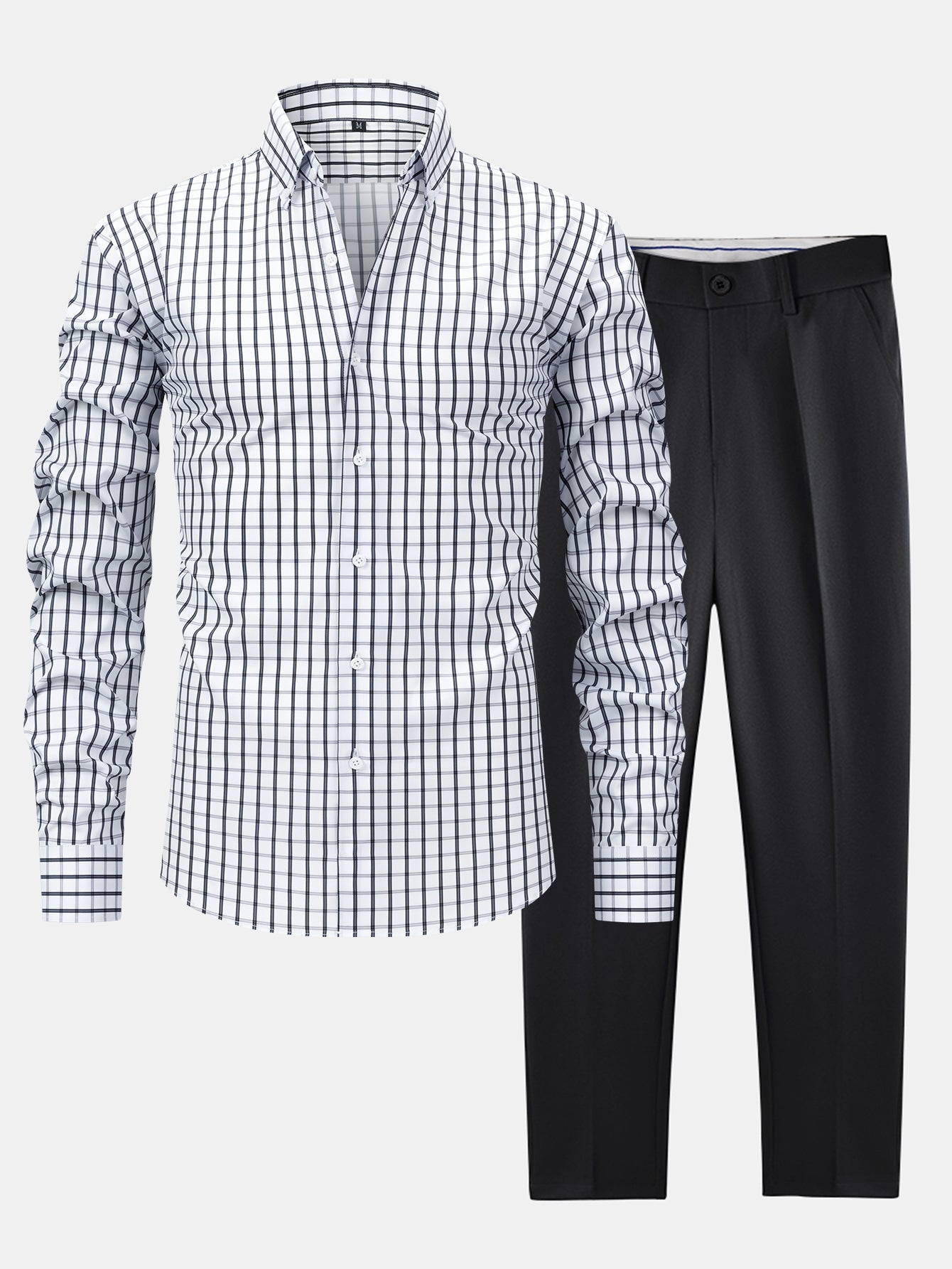 LONG SLEEVE PLAID SHIRT WITH BUTTONS & SLIM FIT PANTS SLIM LEG