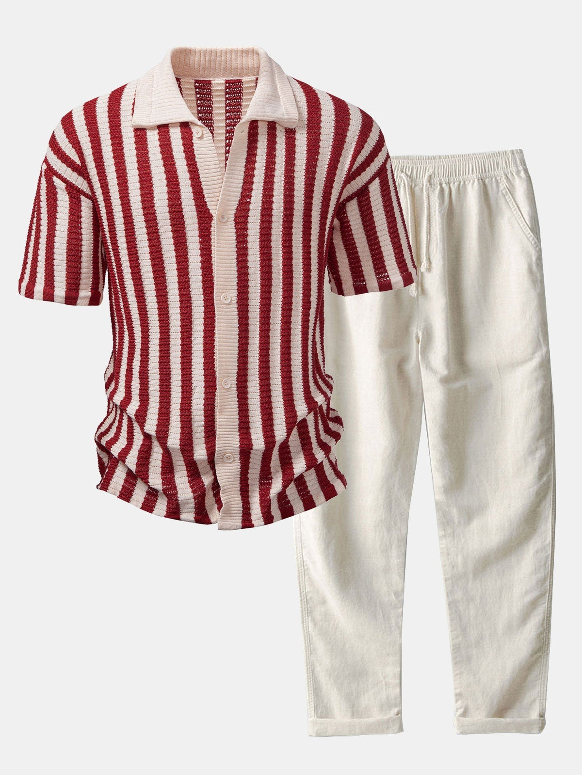 CHEMISE WITH OMBRE SHOULDERS AND CROCHET STRIPES & LINEN PANTS STRAIGHT LEG