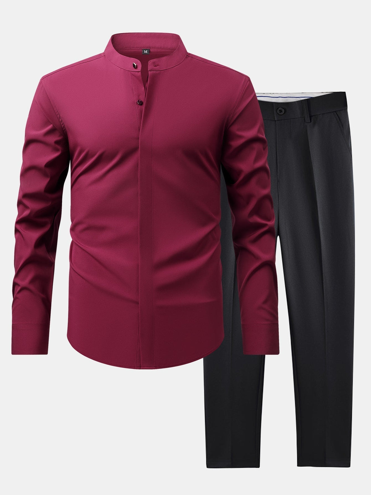 CHEMISE WITH MANDARIN COLLAR & SLIM FIT FLARED-LEG PANTS