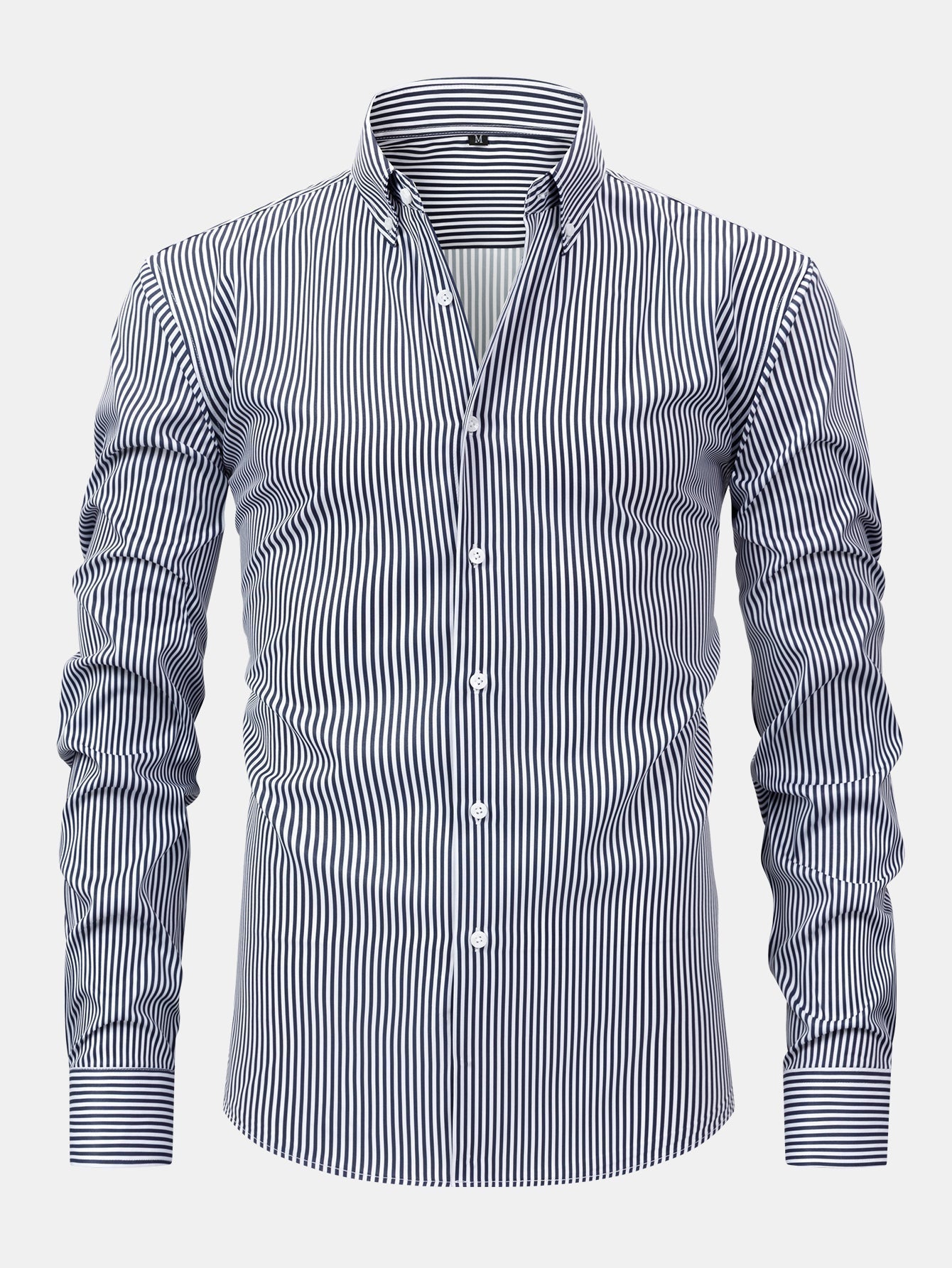 LONG SLEEVE STRIPED SHIRT WITH BUTTONS & SLIM FIT PANTS TAPERED LEG