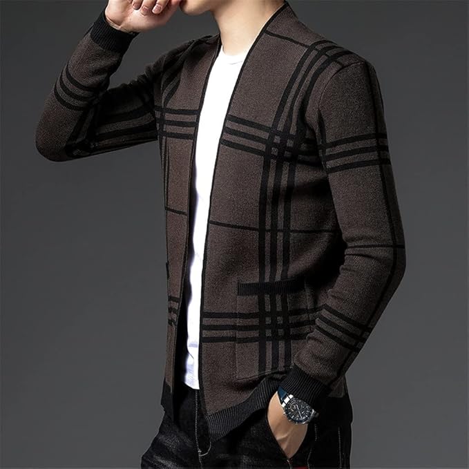 LAURENT MONACO | CARDIGAN EN MAILLE À CARREAUX POUR HOMME