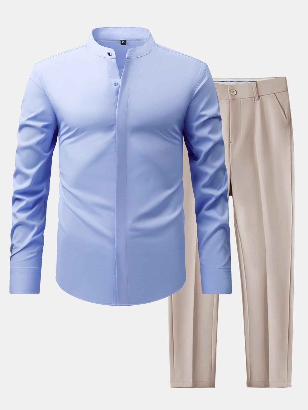 CHEMISE WITH MANDARIN COLLAR & SLIM FIT FLARED-LEG PANTS