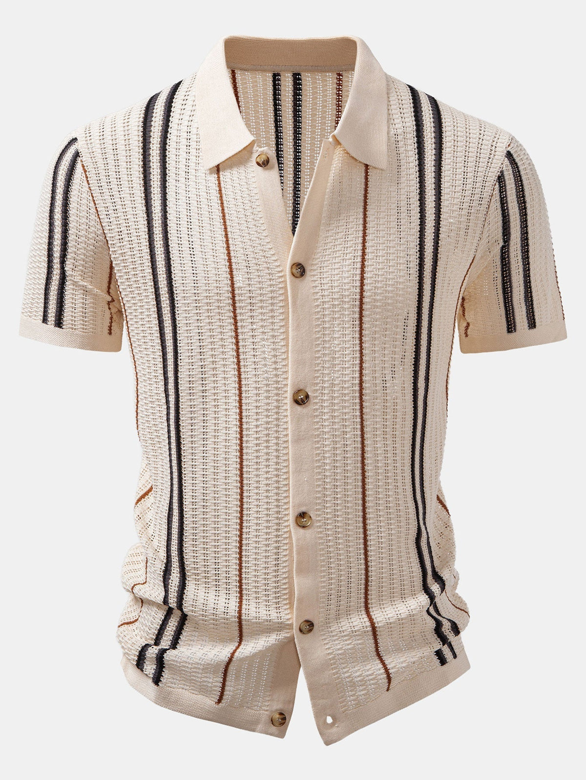 CROCHET STRIPED SHIRT WITH BUTTONS & STRAIGHT-LEG LINEN PANTS