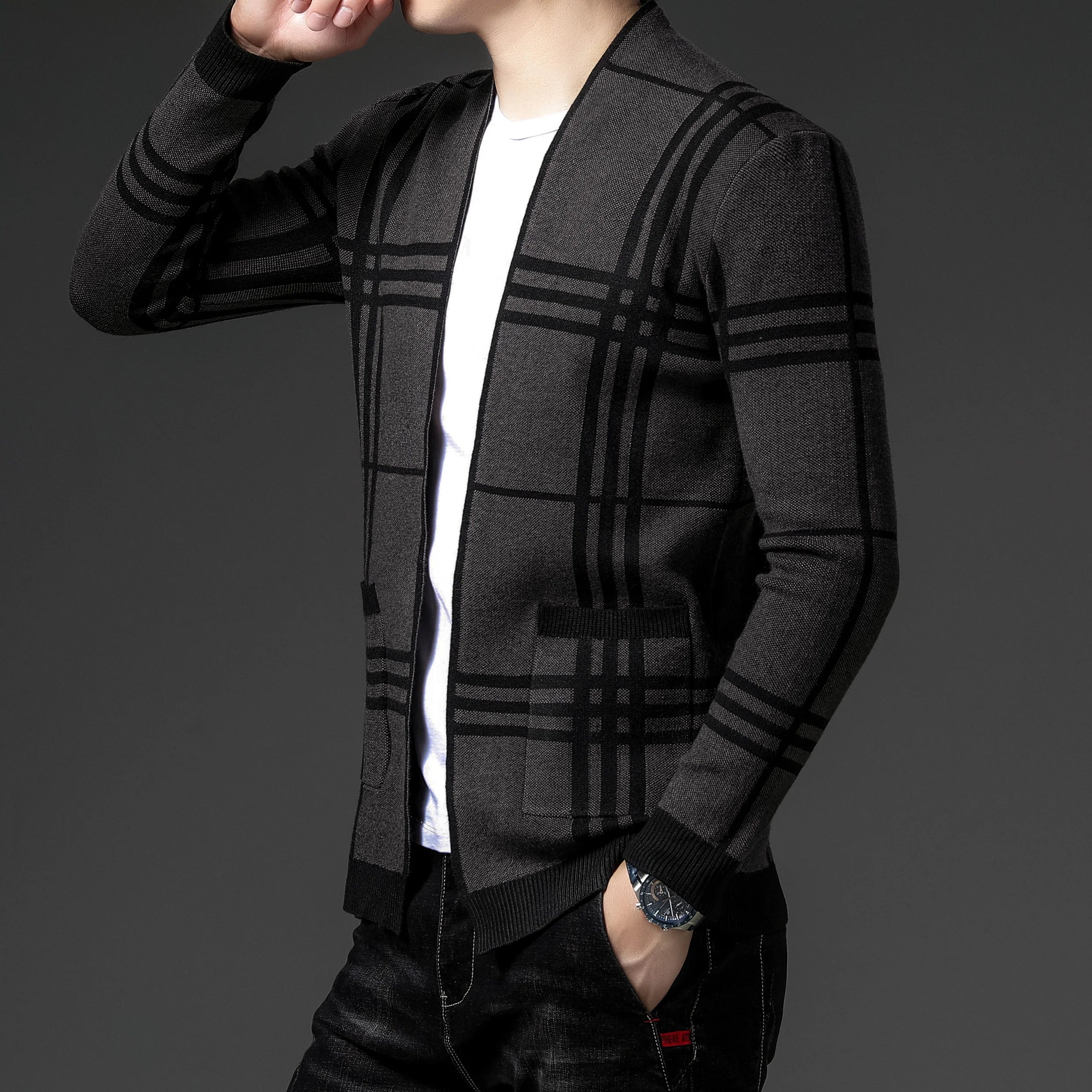 LAURENT MONACO | CARDIGAN EN MAILLE À CARREAUX POUR HOMME