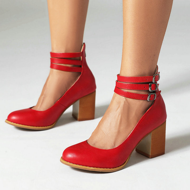 Casilda™ | Smooth Sandals with Ankle Strap and Thick Heel