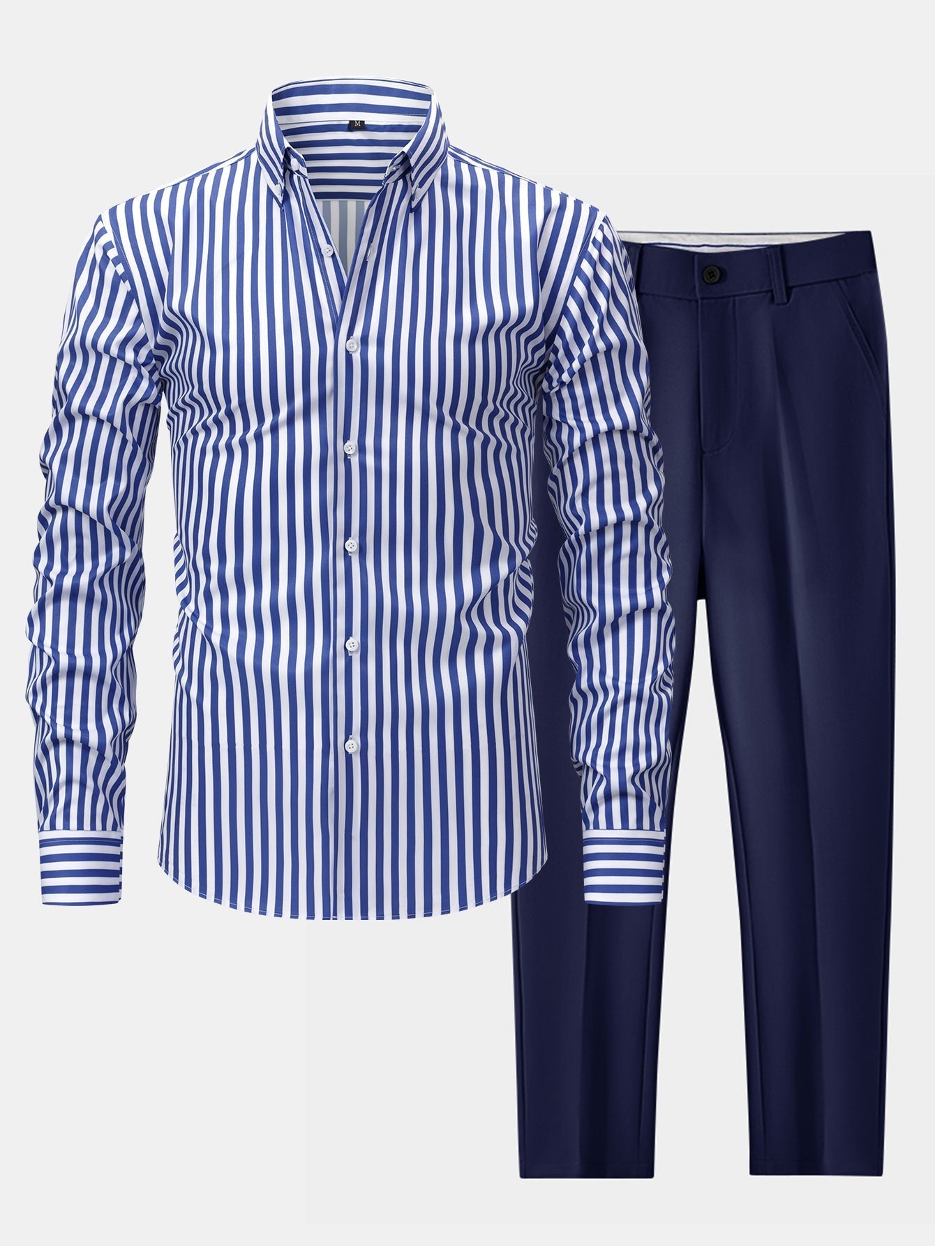 LONG SLEEVE STRIPED SHIRT WITH BUTTONS & SLIM FIT PANTS WIDE LEG