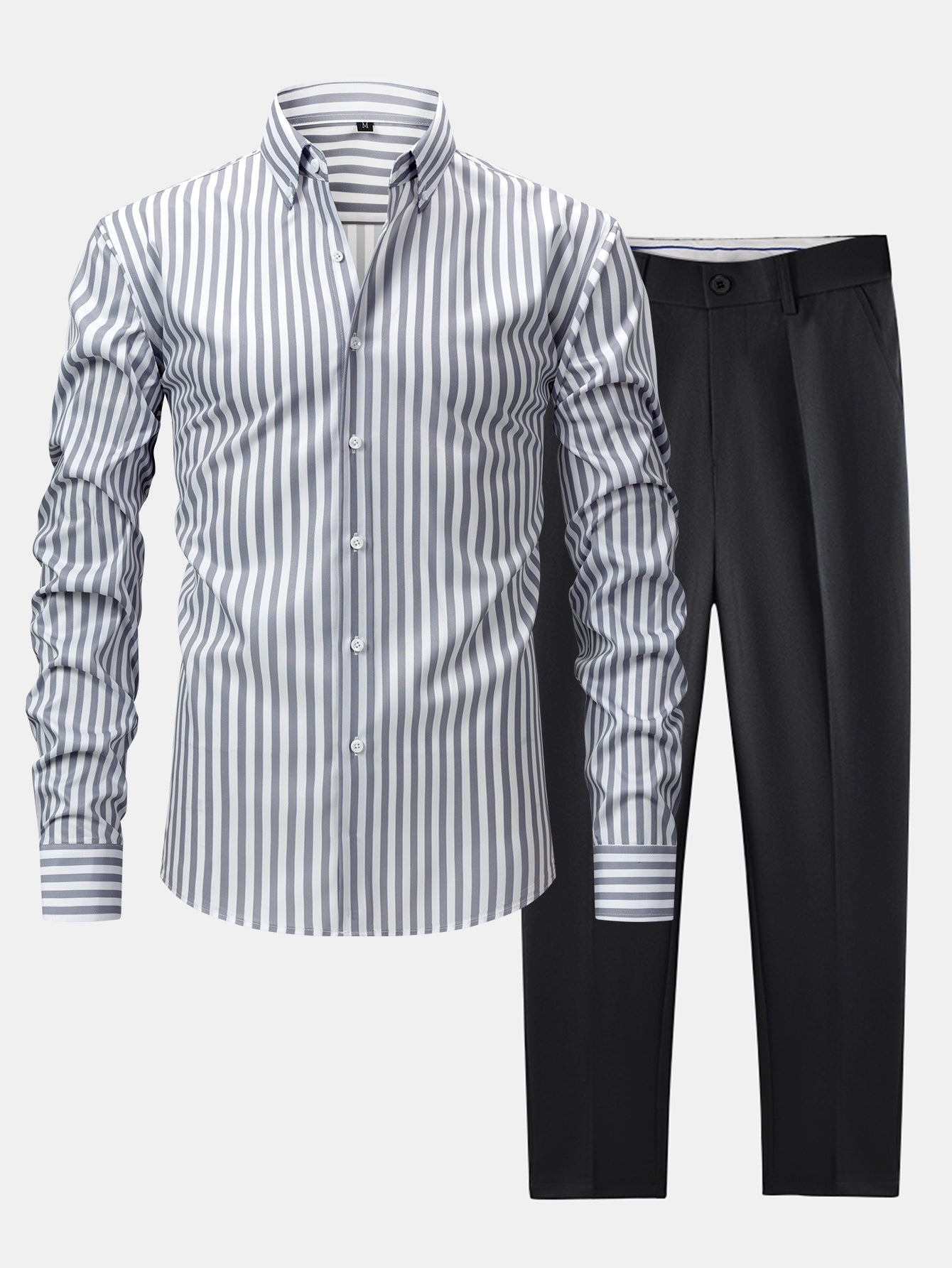 LONG SLEEVE STRIPED SHIRT WITH BUTTONS & SLIM FIT PANTS WIDE LEG