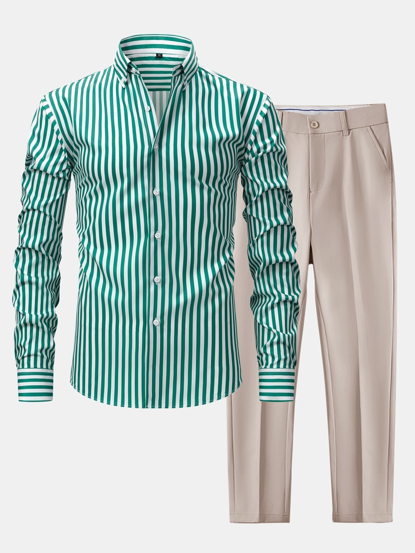 LONG SLEEVE STRIPED SHIRT WITH BUTTONS & SLIM FIT PANTS WIDE LEG