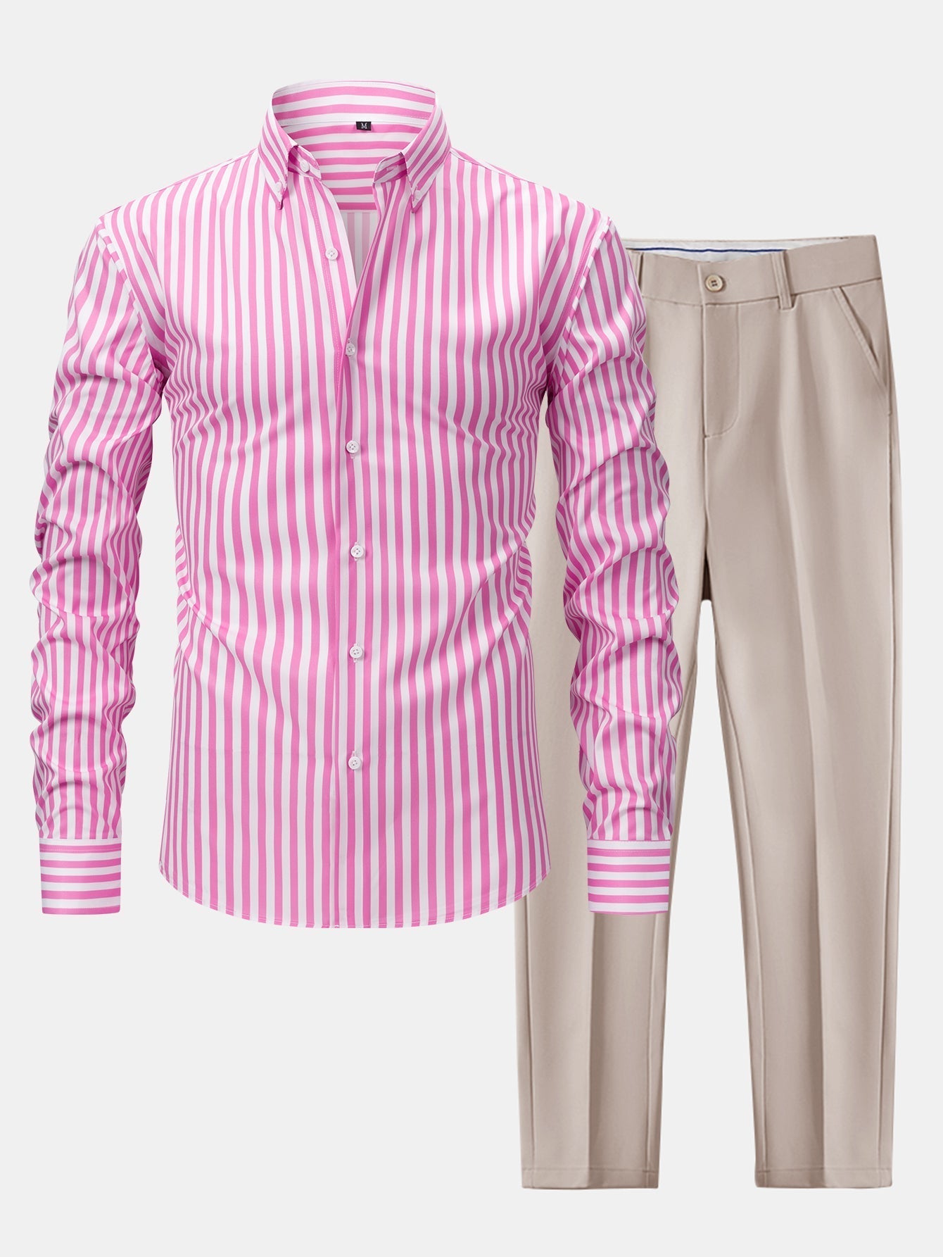 LONG SLEEVE STRIPED SHIRT WITH BUTTONS & SLIM FIT PANTS WIDE LEG
