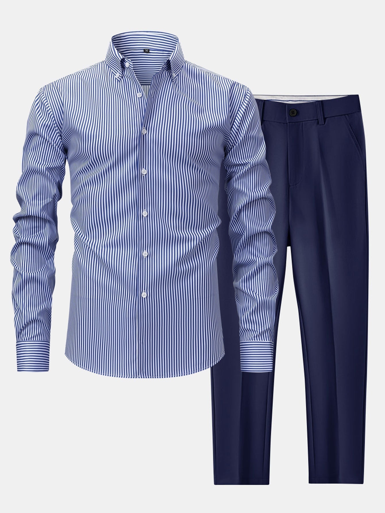 LONG SLEEVE STRIPED SHIRT WITH BUTTONS & SLIM FIT PANTS TAPERED LEG