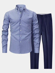 CHEMISE LONG SLEEVE STRIPED SHIRT WITH BUTTONS & SLIM FIT PANTS TAPERED LEG