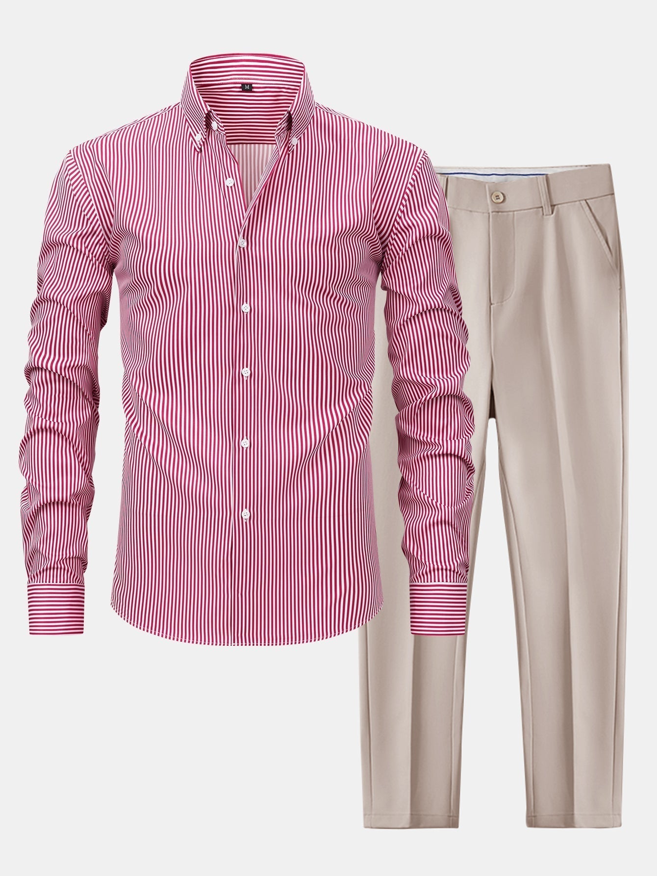 LONG SLEEVE STRIPED SHIRT WITH BUTTONS & SLIM FIT PANTS TAPERED LEG