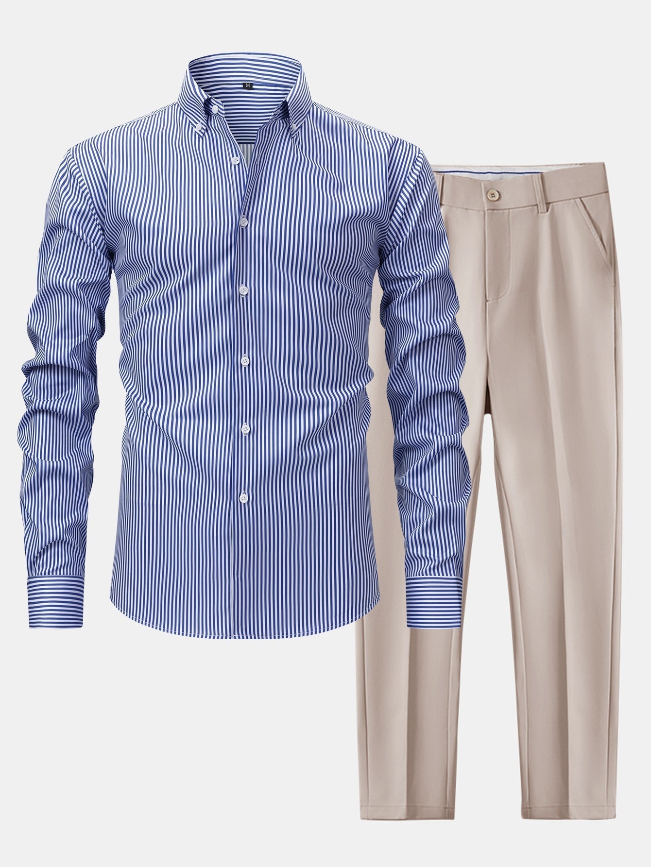 LONG SLEEVE STRIPED SHIRT WITH BUTTONS & SLIM FIT PANTS TAPERED LEG