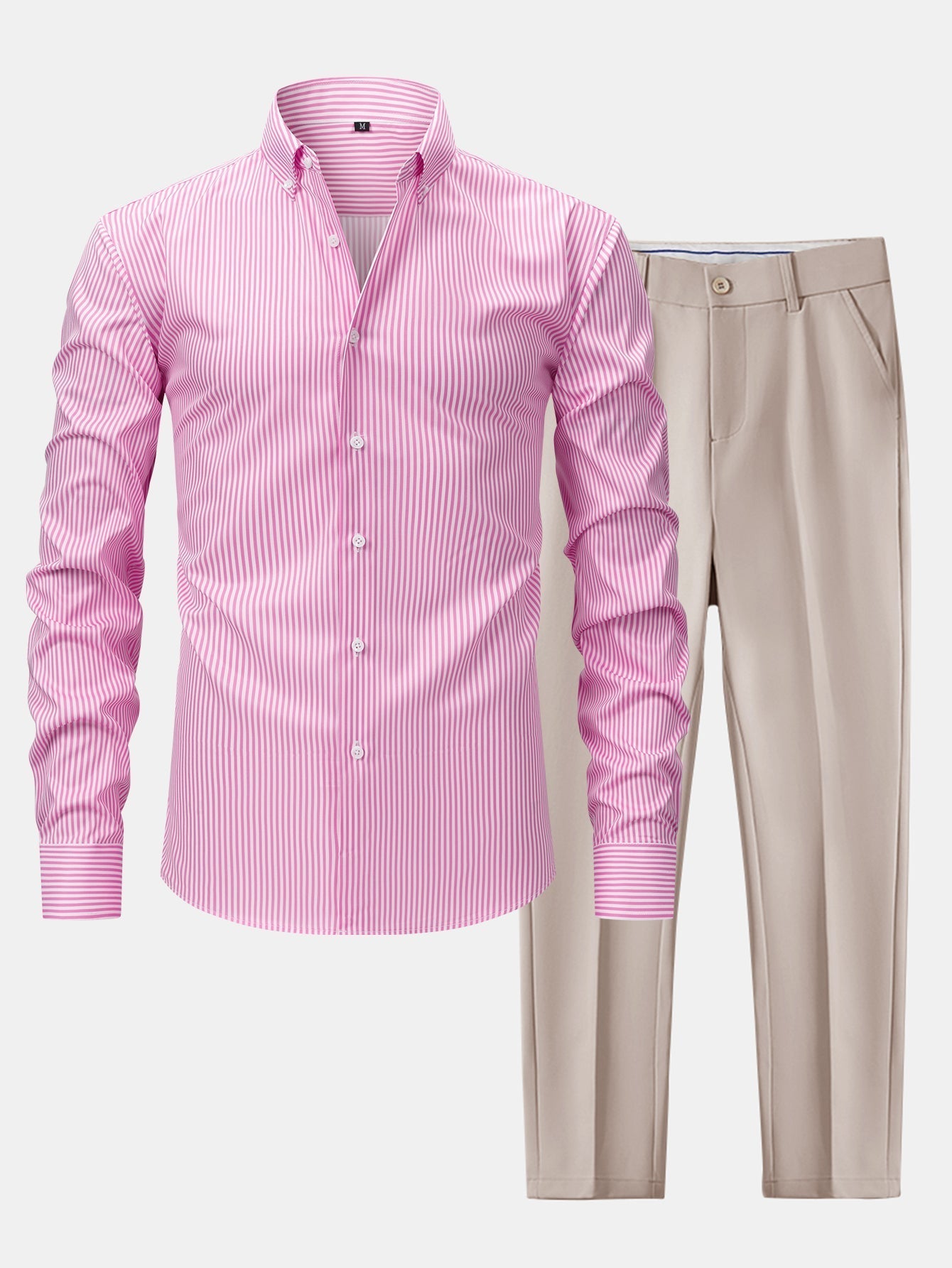 LONG SLEEVE STRIPED SHIRT WITH BUTTONS & SLIM FIT PANTS TAPERED LEG