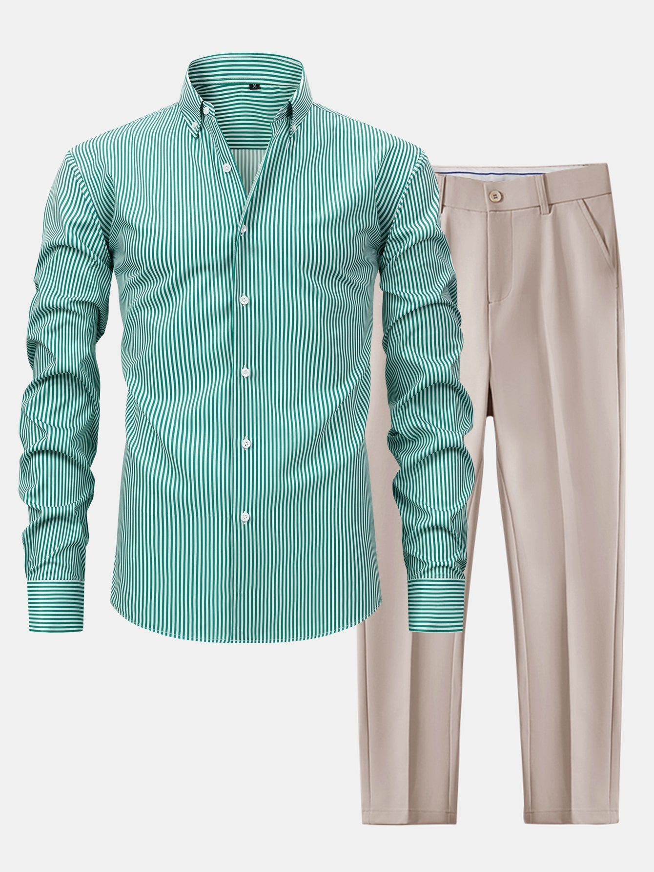 LONG SLEEVE STRIPED SHIRT WITH BUTTONS & SLIM FIT PANTS TAPERED LEG
