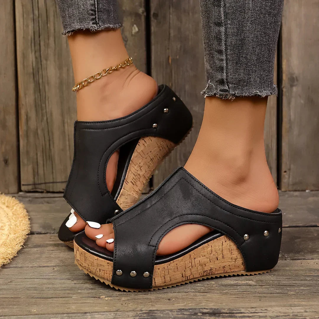 Felicity | Women's Studded Cork Wedge Sandals