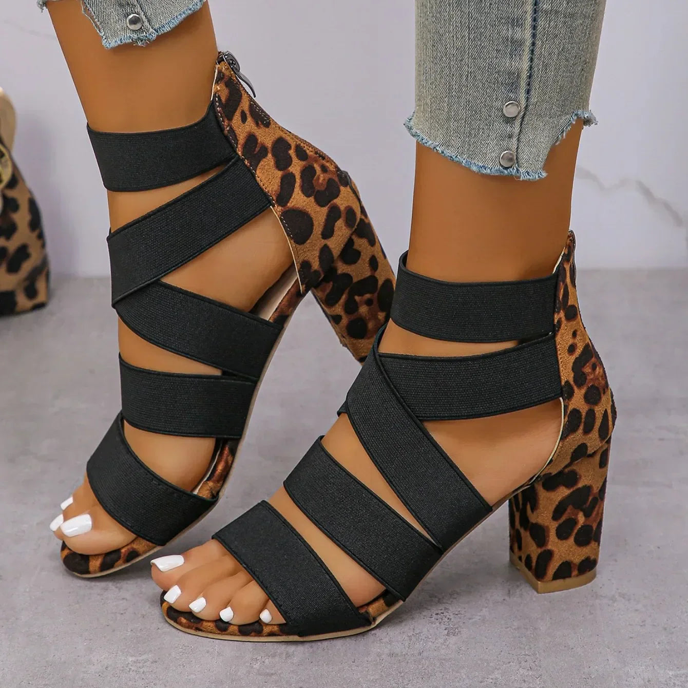 Lila | Women's Leopard Print Strappy Block Heel Sandals
